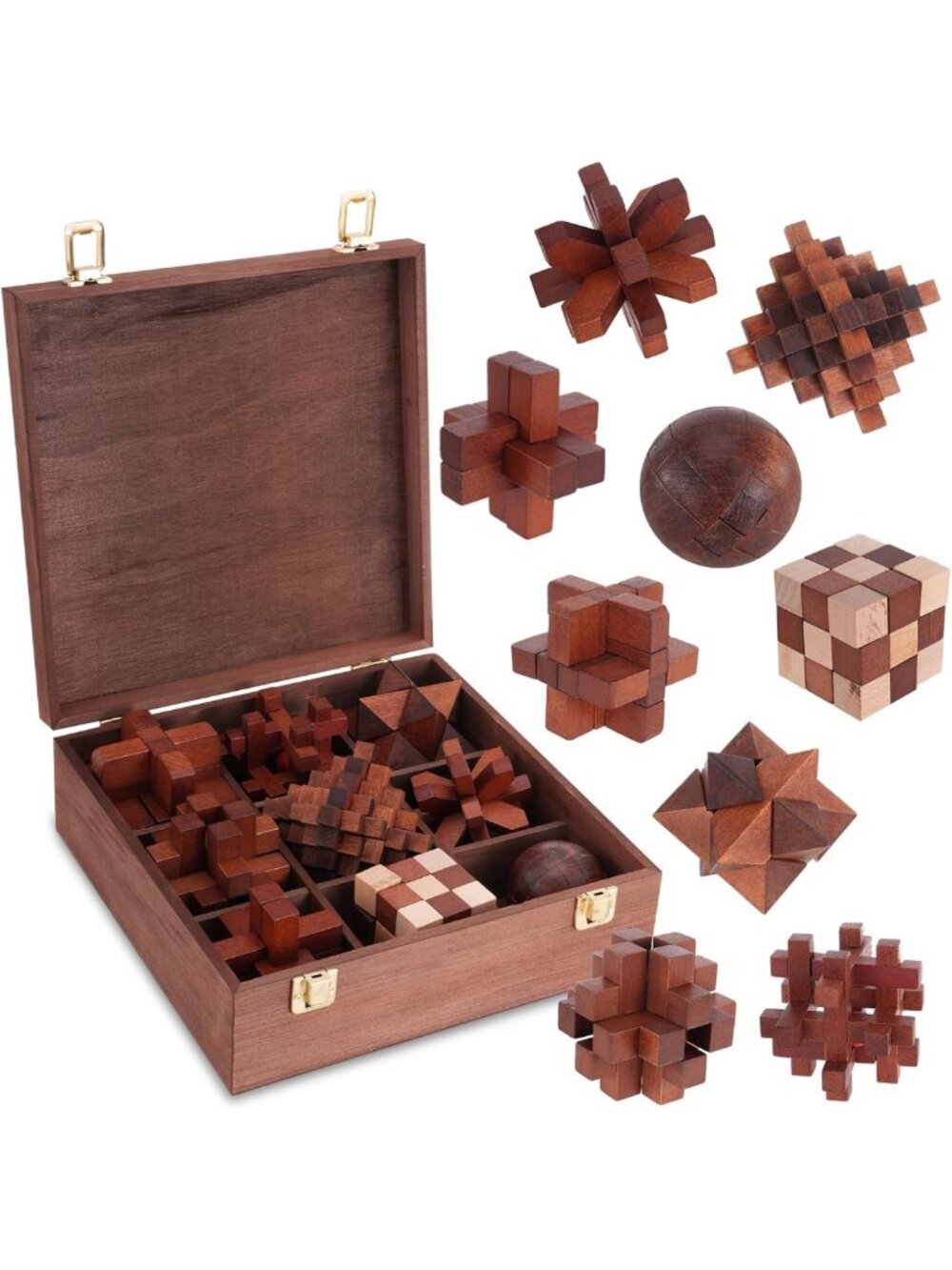 3D Wooden Brain Teaser Puzzle for Adults & Teens - Fun Mind Game Toy